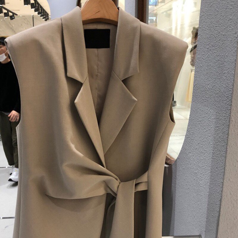 Nomikuma forår uden ærmer blazer vest snøre koreanske veste frakke kausal turn-down krave kvinder jakker 6 e 659