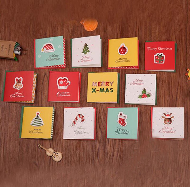 Ynaayu 10 stk/parti glædelig jul små lykønskningskort børn mini år postkort kort jule takkekort