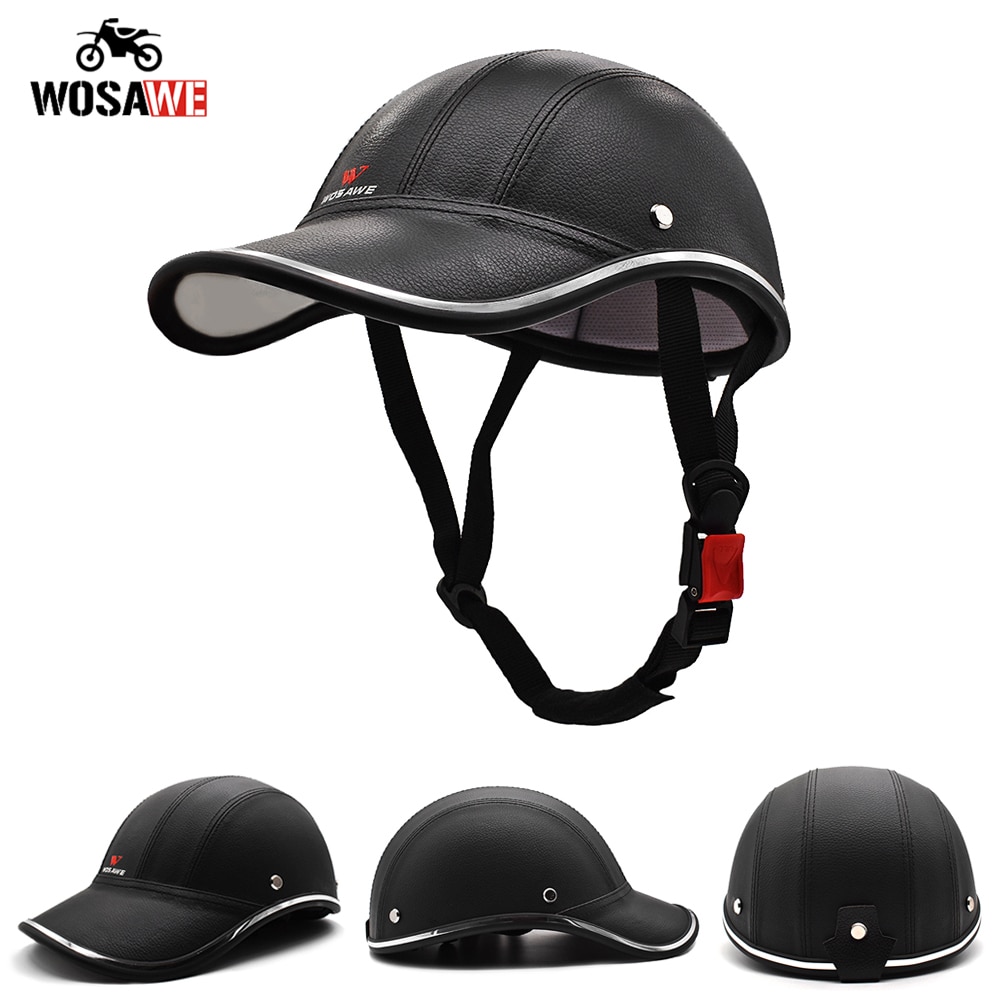 WOSAWE Motorcycle Half Helmet Baseball Cap Bicycle Unisex Half Face Helmet Anti-UV Motobike Hard Hat PU Leather Safety Hat