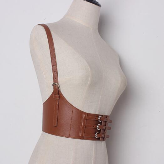 El de las mujeres elástica ancha correa de cuero Casual cinturón correas de hombro decoración cinturón de cintura chica vestido de tirantes: E002
