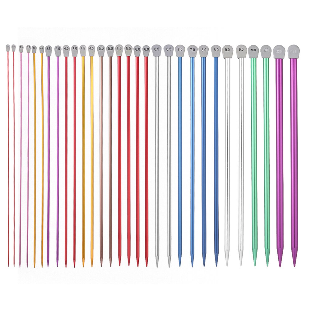2Pcs/Set 2.0-12mm 35cm Single Pointed Knitting Needles Long Aluminum Straight Pins Colorful DIY Weaving Tool for Scarf Sweater