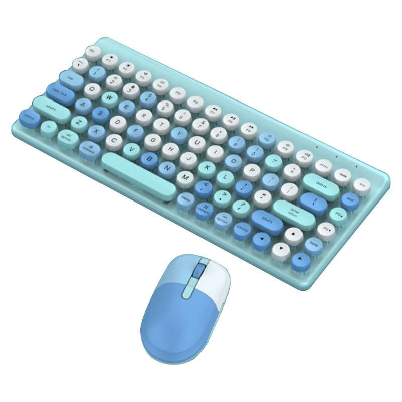 Keyboard and Mouse Combo 2.4G Wireless Round Punk Cute Candy Colors Keyboard and Optical Mouse Set Home Office: Blue