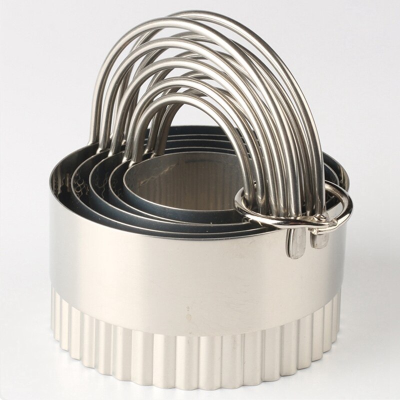 5Pcs/Set Round Wave Stainless Steel Cookie Cutters With Handle Pie Fondent DIY Cake Cutter Biscuit Scones Pasty Kitchen Tools
