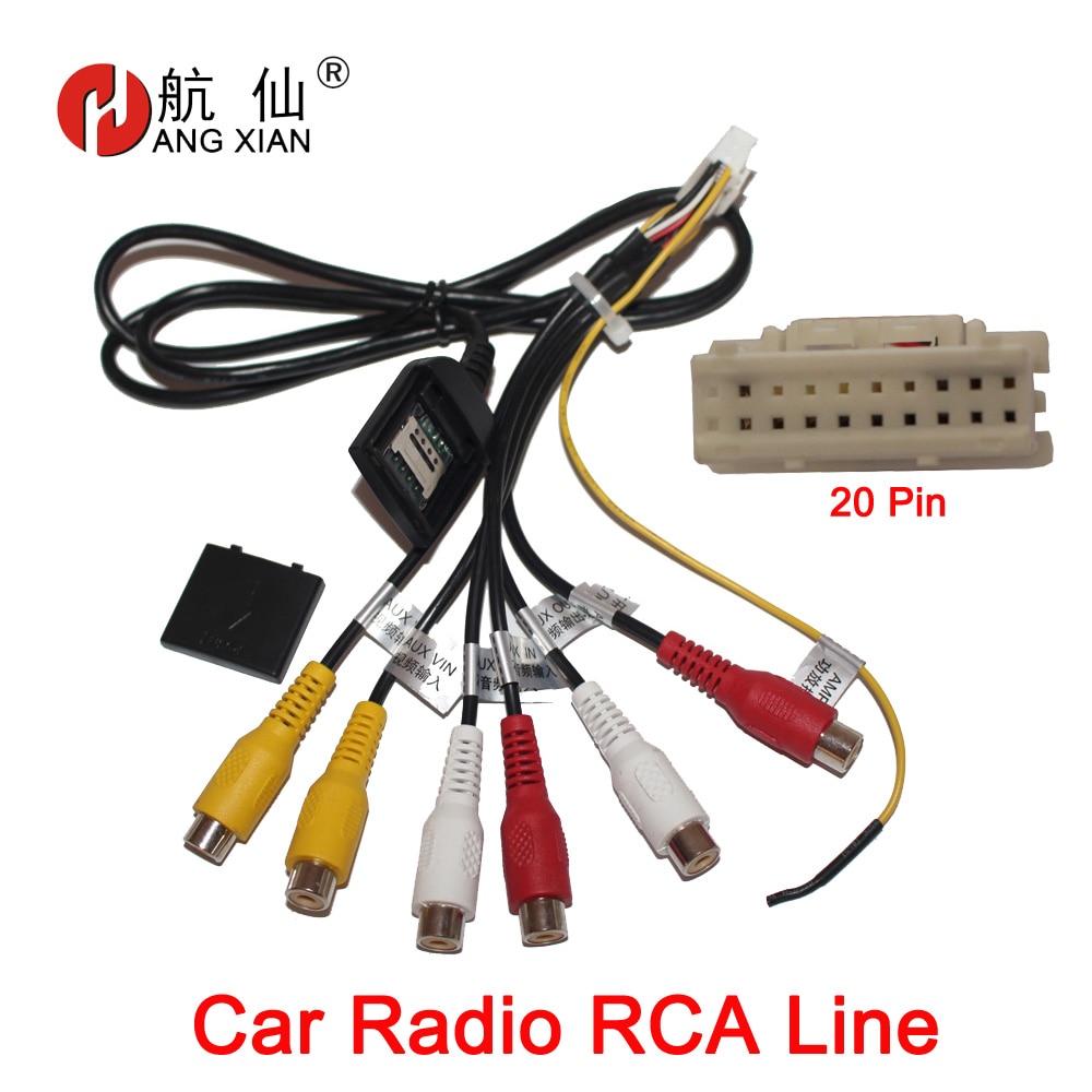HANGXIAN 20 Pin Plug Auto Stereo Radio RCA Uitgang AUX Kabelboom Bedrading Connector Adapter subwoofer kabel met 4G SIM card slot