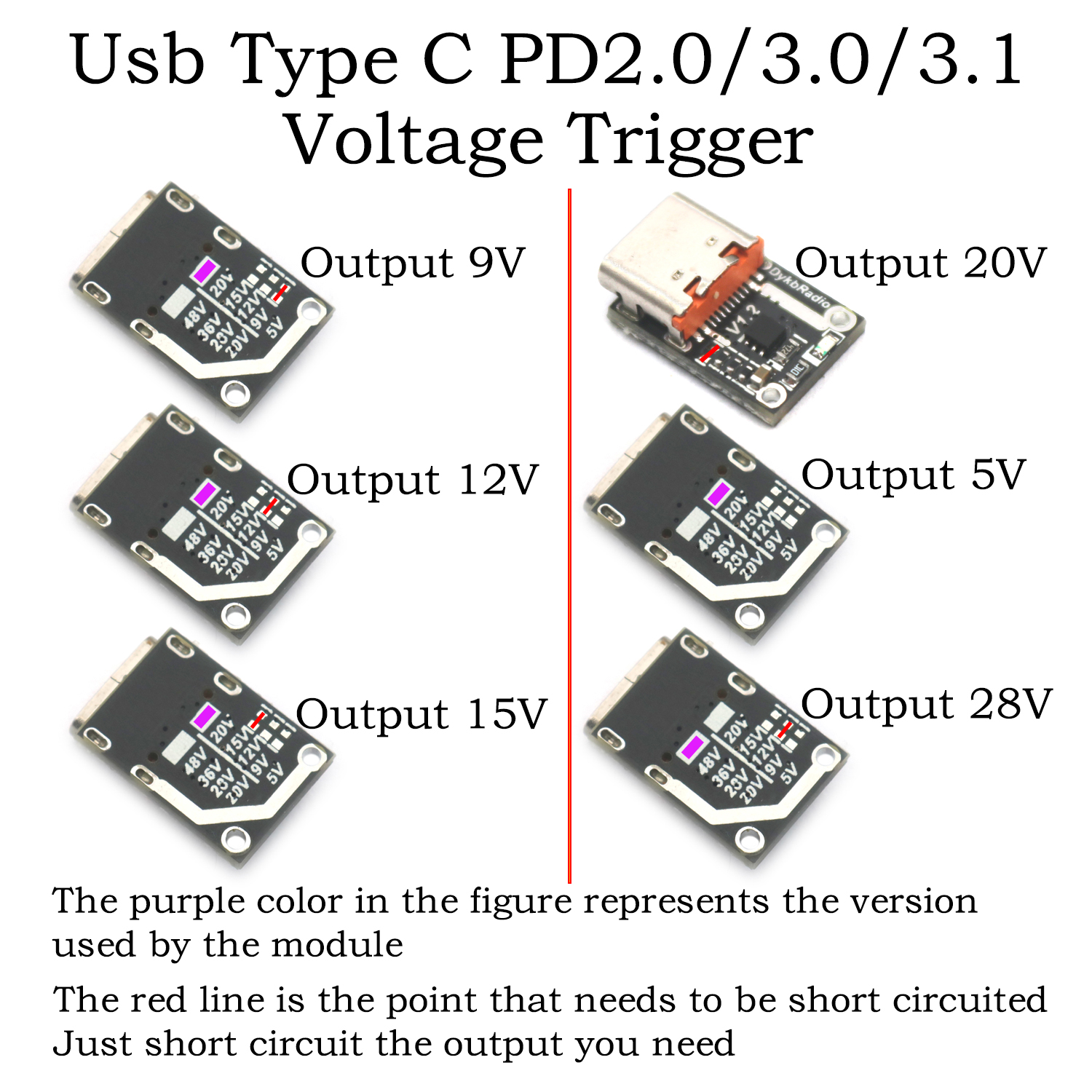 PD3.1 140W 5A TYPE-C Decoy Spannungsauslöser-Adapteranschluss QC4 Laden Laden Notebook PD QC auf DC 5V 9V 12V 15V 20V 28V