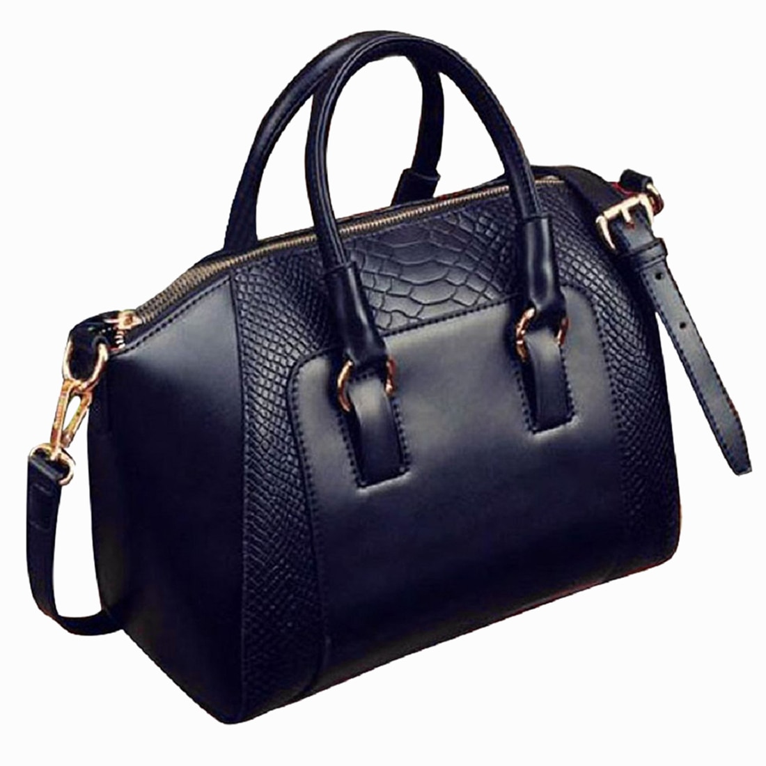 Frauen Schulter Tasche in imitation leder Satchel Cross Body Tote Tasche (Schwarz)