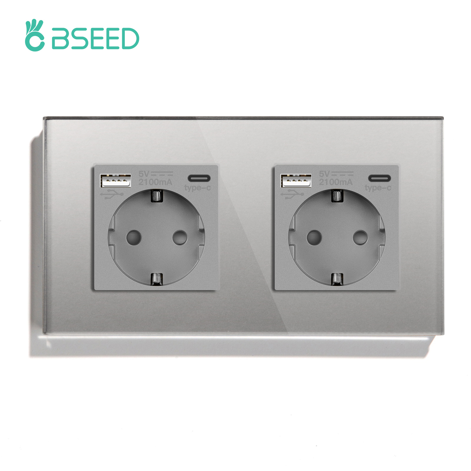 BSEED-Prise murale double standard UE, panneau en verre cristal, 3 couleurs, blanc, noir, doré, 16A, 110V-240V: TYPE 18
