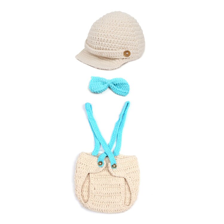 Baby Crochet Boy Gentleman Set Crochet Newborn Hat Bow Tie and Suspender Set Infant Boys Photography Props 1set MZS-14033: 14033B