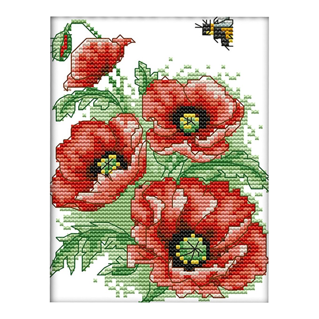 14CT Flower Cross Stitch Kit Beginner Embroidery Starter Kits 3 sizes: 15x19cm