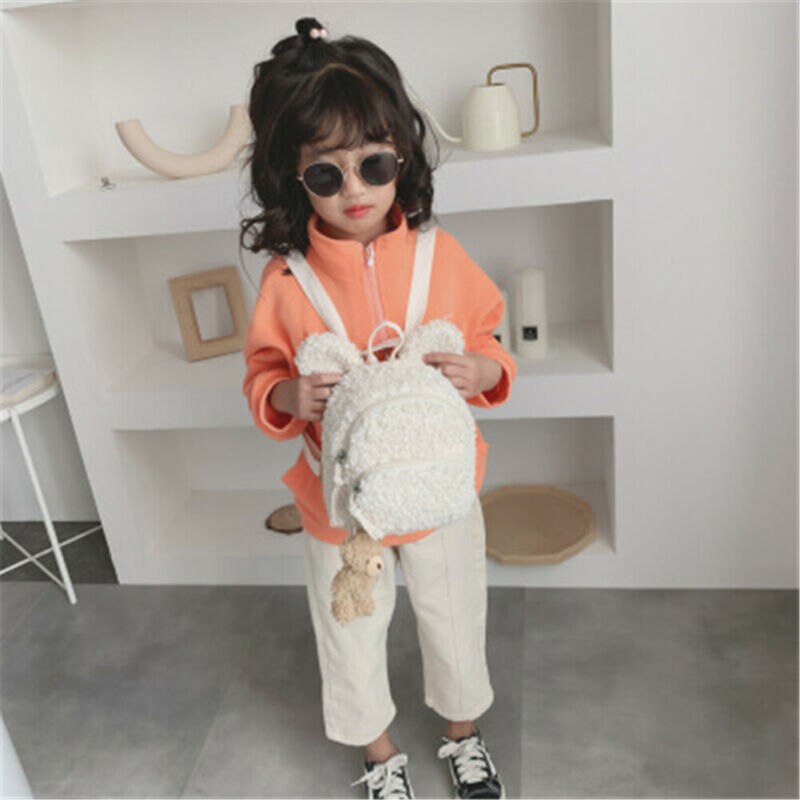 Kinderen meisjes kinderen fleece cartoon schattig rugzak baby peuter pluche klein mini schooltas schoudertas rugzak