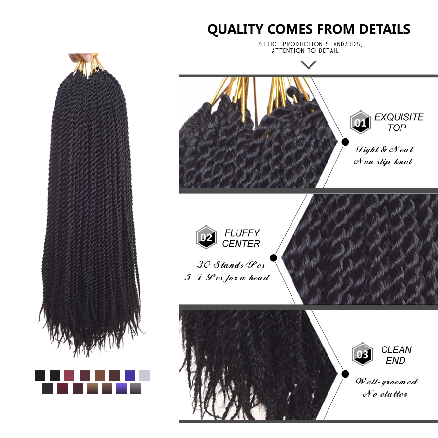 Leeons Small Senegalese Twist Braids 18 inch 30 Roots Synthetic Crochet Hair Extensions Ombre Braiding Hair 15 Colors Available