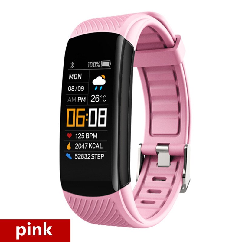Amynikeer Smart Armband C5S Fitness Armband Fitness Tracker Hartslagmeter Stappenteller Calorie IP67 Waterdichte Slimme Band: pink