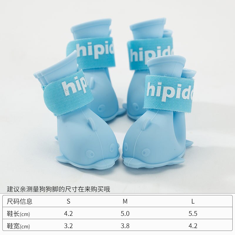 Dessin animé chiot chien chaussures poméranie Bichon Teddy chaussures lot de 4 imperméable bottes de pluie couvre-pied animal de compagnie silicone pluie chaussons: Blue / Medium