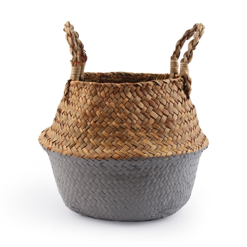 14 Colors Panier Osier Foldable Handmade Storage Basket Wicker Rattan Seagrass Straw Flower Pot Laundry Basket Cestas Mimbre: Grey