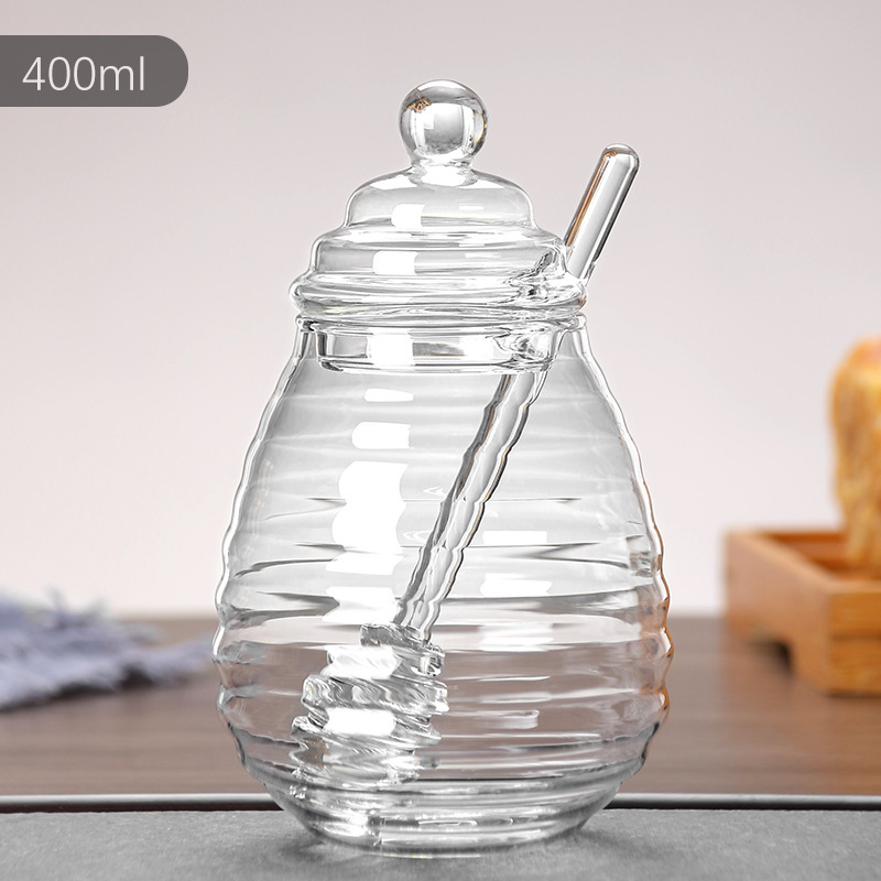 Glass Honey Jar Glass Honeycomb Tank Kitchen Tools Honey Storage Container with Dipper and Lid Honey Bottle for Party Kitchen: Red