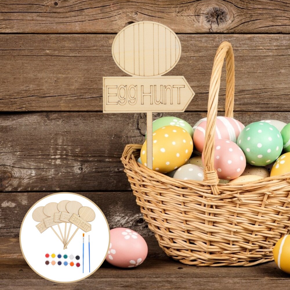 1 Set Indoor Easter DIY Wooden Signs Fun Painting Insert Decors (Egg)