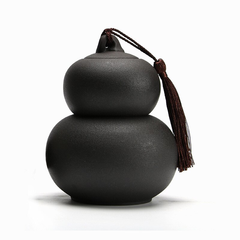 Two-pound gourd tea pot ceramic sealed pot rough pottery retro double tea pot storage tank 2-3Sets: A-1
