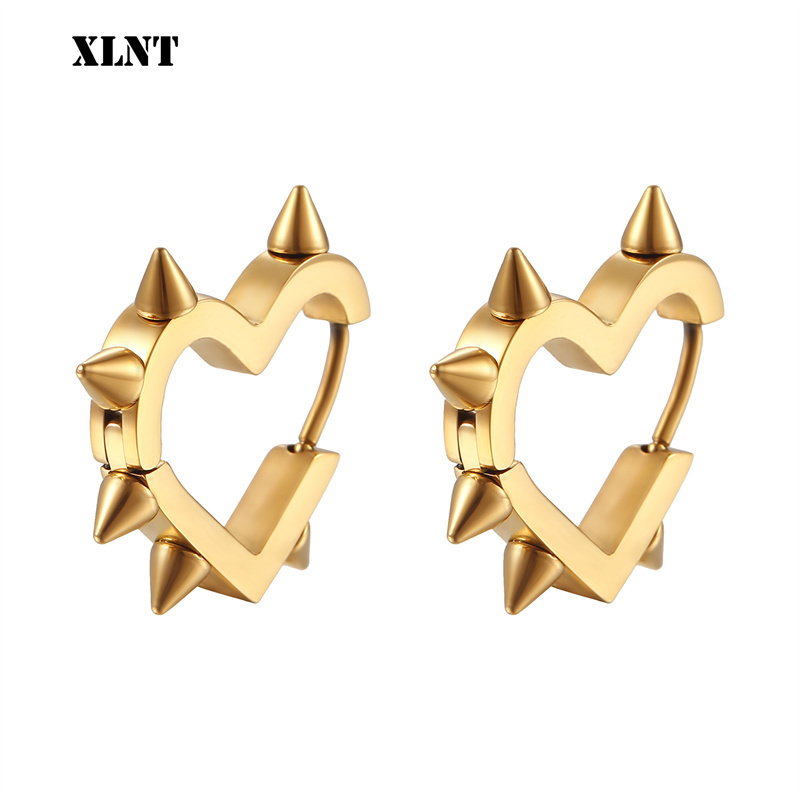 Exaggerated Spike Rivet Heart Stud Earrings For Women Men 3 Colors Stainless Steel Ear Buckle Piercing Goth Jewelry aretes