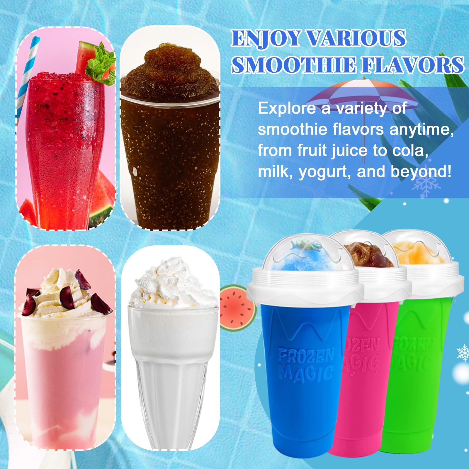 Taza Slushie DIY, tazas mágicas para hacer granizados, taza portátil para jugos, leche y helado, sílice de doble capa con tapa y pajita