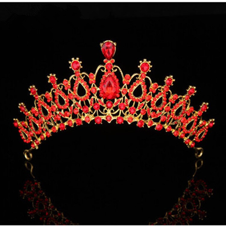 Couronne de princesse de reine pour femmes et filles, coiffure verte, rouge, cristal or, grand diadème, accessoires de coiffure de mariée, mariage: 11