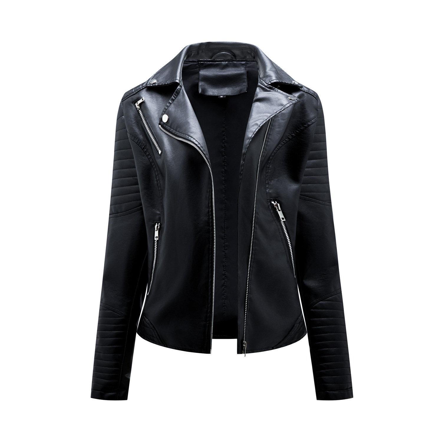 Spring and Autumn short women's leather jacket, Slim lapel biker suit, oblique zipper jacket women's coat: XXL / Beige