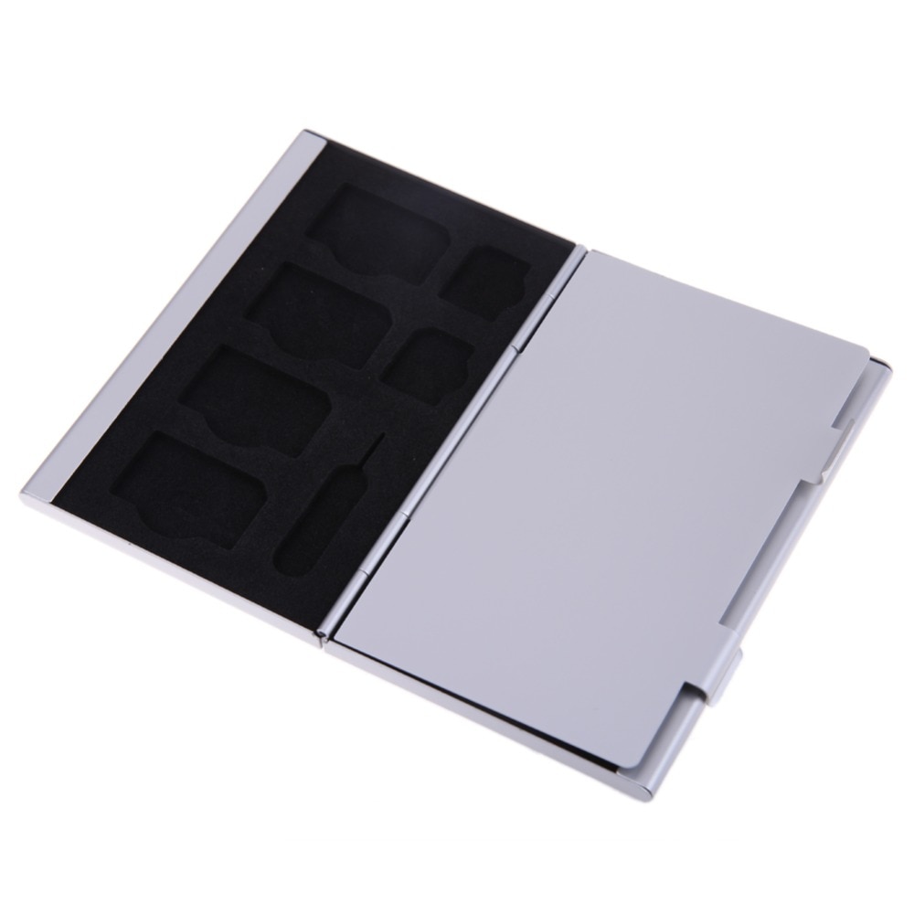 Caja de almacenamiento de aluminio para tarjetas SIM, estuche Protector de soporte para tarjetas de memoria, Micro Nano SIM, 15 en 1