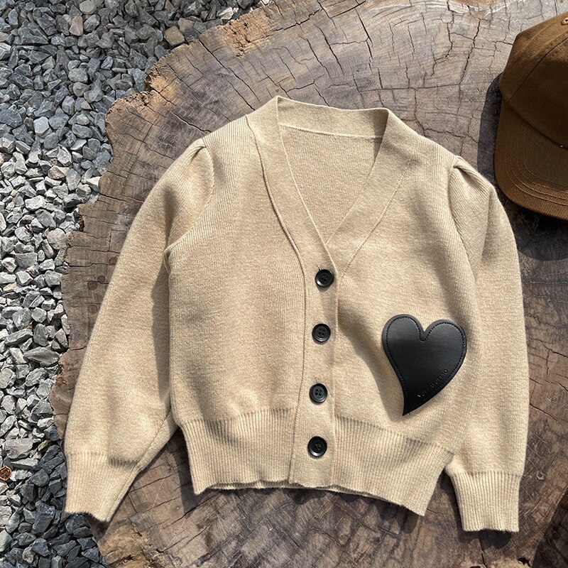 Kinderen Meisjes Beige Vest Trui Voor Kinderen Breien Lange Mouw Lente Jas Uitloper Casual Kleding: 100(2-3Y)