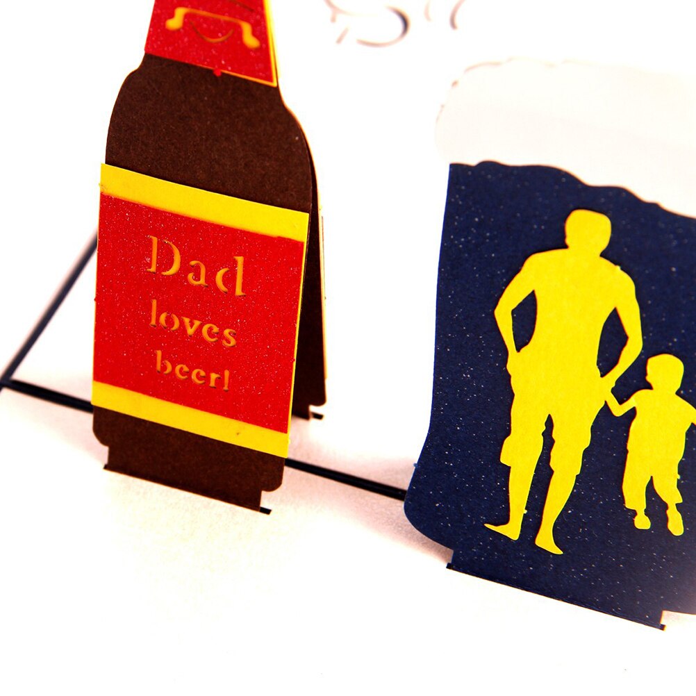 Tarjeta de felicitación creativa del Día del Padre, 3D Pop Up, papá ama las cervezas hechas a mano, mejor deseo, Kirigami, manualidades de papel para tarjetas (13x15,5 cm), 1 ud.
