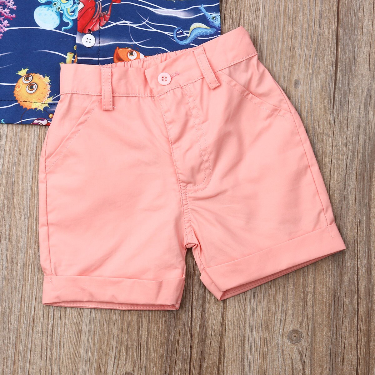 2019 Bebê Verão Vestuário Infantil Crianças Menino Roupas Casuais Define Mar Animal T Camisa Top + Calções Sólidos Bottoms 2pcs Set Outfits 1-5Y