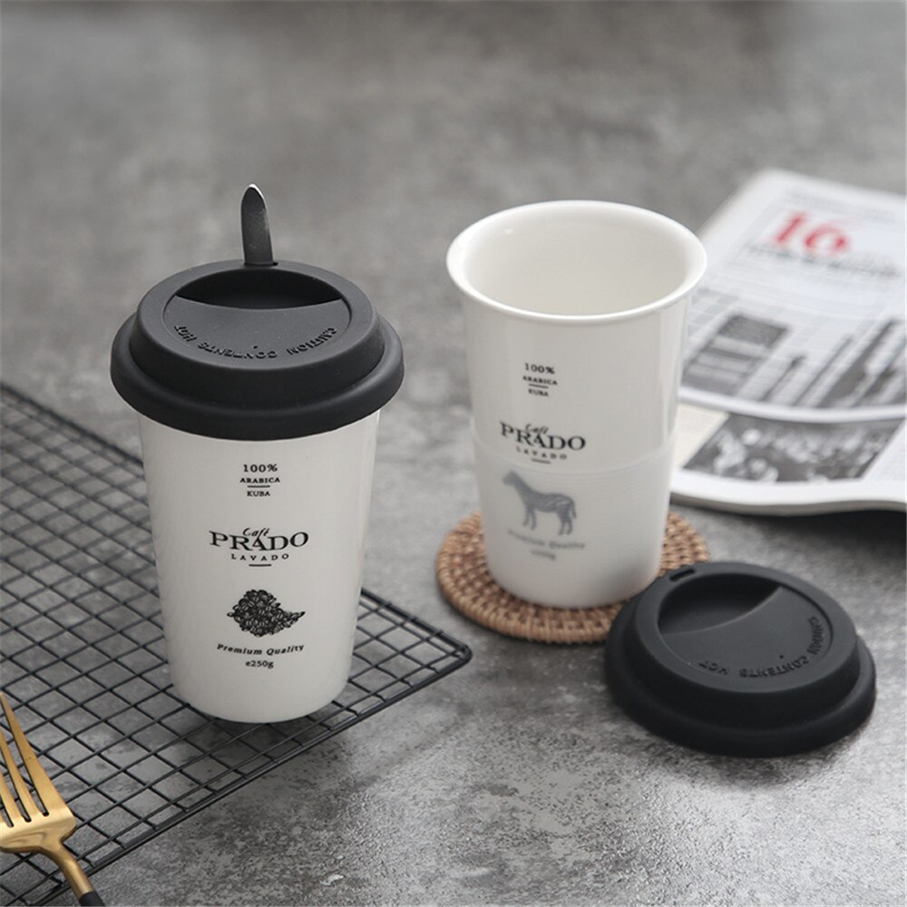 Keramisk kaffekrus med låg halm animalsk trykte krus mælk te kop bærbart hjemmekontor drinkware 1pc