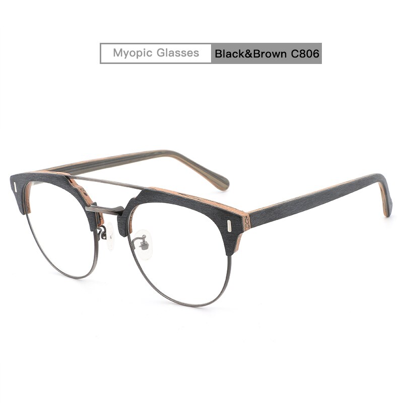 Japanese Brand Acetate Glasses Frame Man Women Wood Grain Myopia Computer Eyeglasses Eyewear Prescription Spectacle Metal: C806