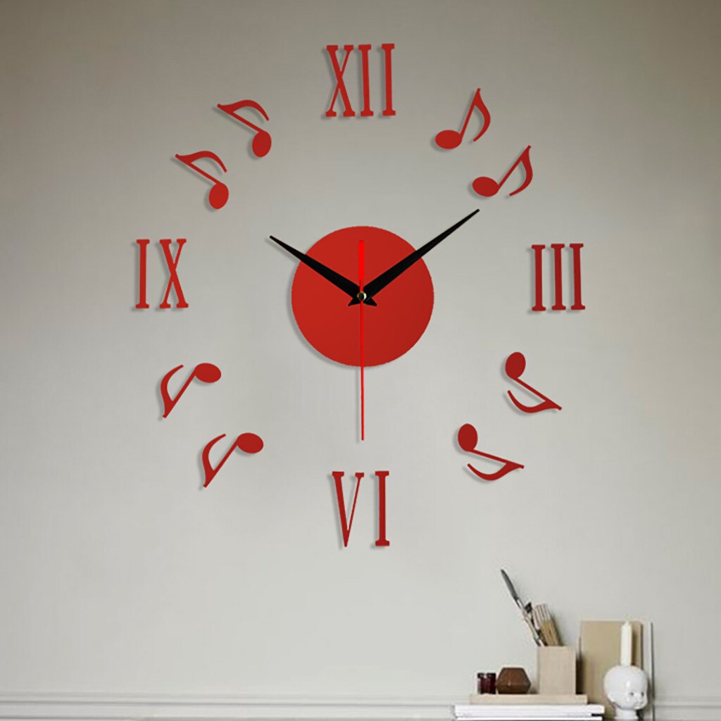 Frameless 3D Large Wall-Clock Sticker Mute Digital Wall Big Clock Living Room Home luxurious Decor Housewarming: Red 