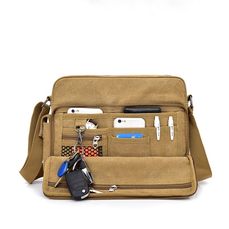 Grote Capaciteit Canvas Messenger Bag Mannen Multifunctionele School Crossbody Tassen Jongens Waterdichte Meer Interne Schoudertas