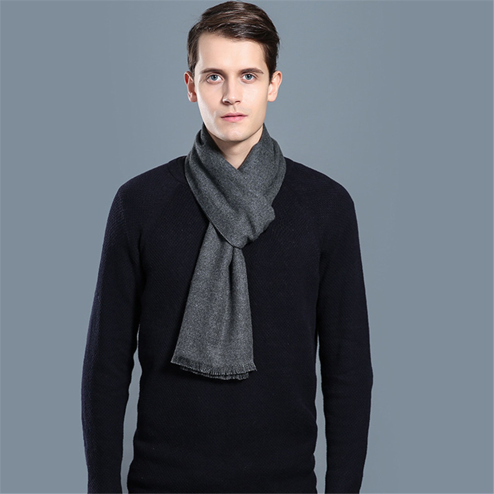 hommes couleur unie écharpe en cachemire hiver épaissir Pashmina châle homme noir gris écharpes décontracté gland Foulard Bufanda