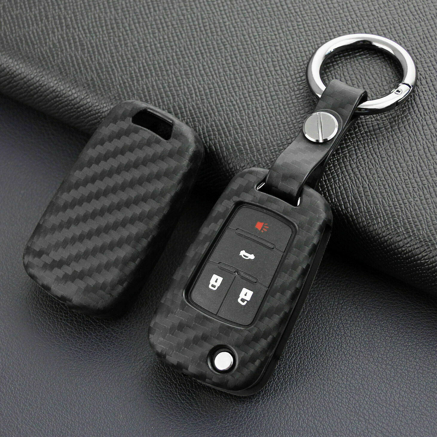 Black Carbon Fiber Siliconen Autosleutel Cover Fob Shell Case Fit Voor Chevrolet