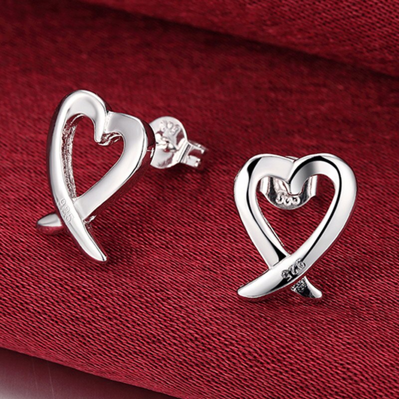 Bridal Jewelry Sets Silver Color Heart Pendant Necklaces Chains Bracelet Stud Earring Women Wedding 925 Silver Jewelry