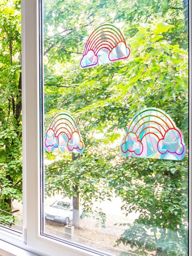3PCS Rainbow Prism Electrostatic Glass Sticker Solar Catcher Window Sticker Glueless Window Film Removes Glass Window Stickers