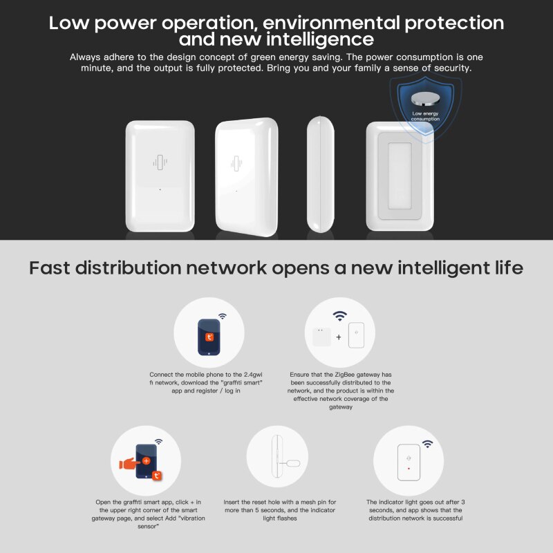 Tuya Smart Zigbee Smart Vibration Sensor Smart Vibration Sensor Mobile Phone Remote Alarm Anti-theft Vibration Alarm smart home