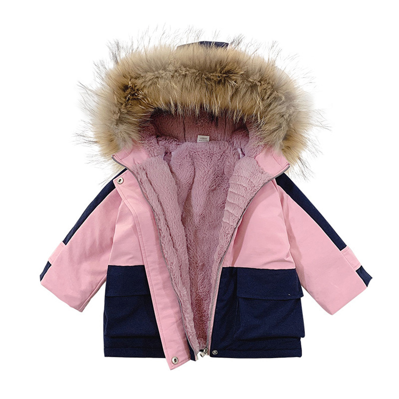 -30 kall vinter nyfödd flicka kläder outfits pälskrage dun bomull kappa för spädbarn flicka kläder tjocka jackor parkas