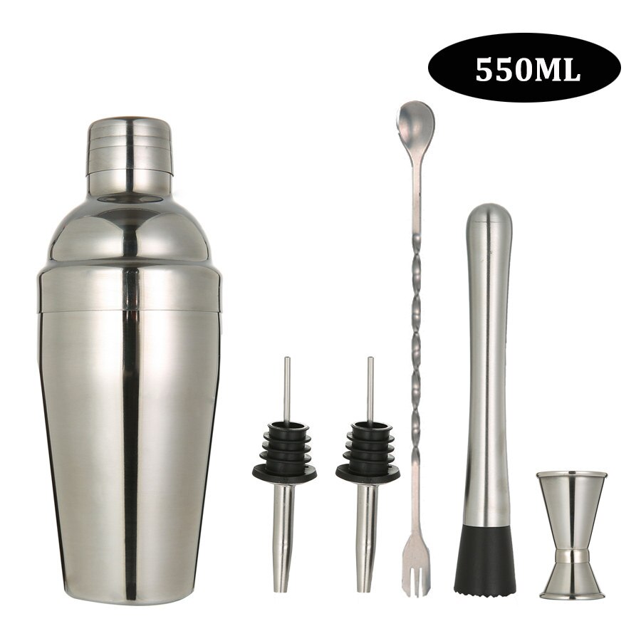 BIUBIUTUA Stainless Steel Cocktail Shaker Mixer Wine Martini Boston Shaker For Bartender Drink Bar Tools 550ML/750ML: 550ml 6pcs