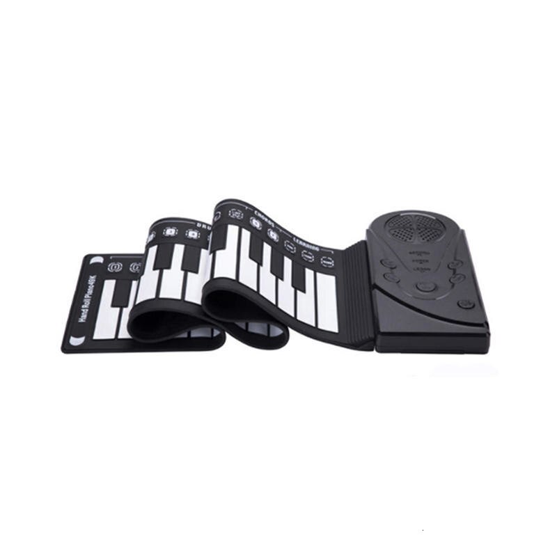 Stil bærbar 49 tangenter fleksibel silikone roll up piano folde elektronisk keyboard genopladeligt elektronisk klaver til børn: Sort