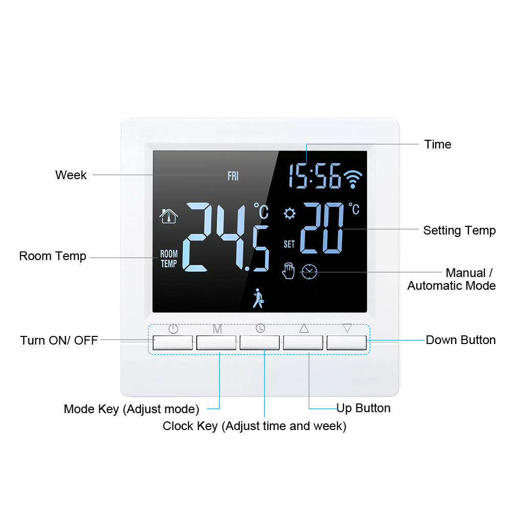 APPControl Wi-Fi Smart Thermostat Digital Temperature Controller LCD Display Week Programmable Electric Floor Heating Thermostat