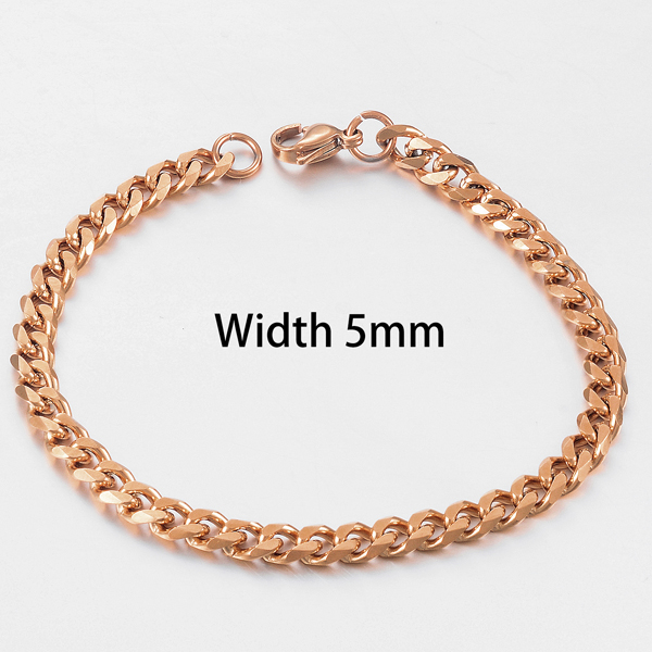 Stainless Steel Rose Gold Cuban Bracelet Men And Women Jewelry: Rose Glod 5mm / 20cm
