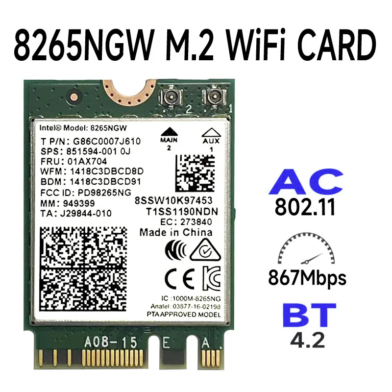 Wireless-AC 8265 Dual Band 2.4G/5Ghz Wifi Bluetooth Wlan Per 8265NGW NGFF 802.11ac 867Mbps 2x2 MU-MIMO BT 4.2 Scheda