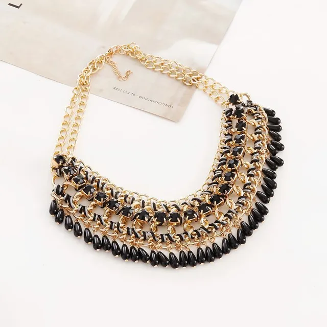 ChimFashion-Collier de perles ethniques pour femme, tour de cou bohème, pompon en cristal, travail manuel, maxi colliers de la présidence, bijoux chauds: Couleur or