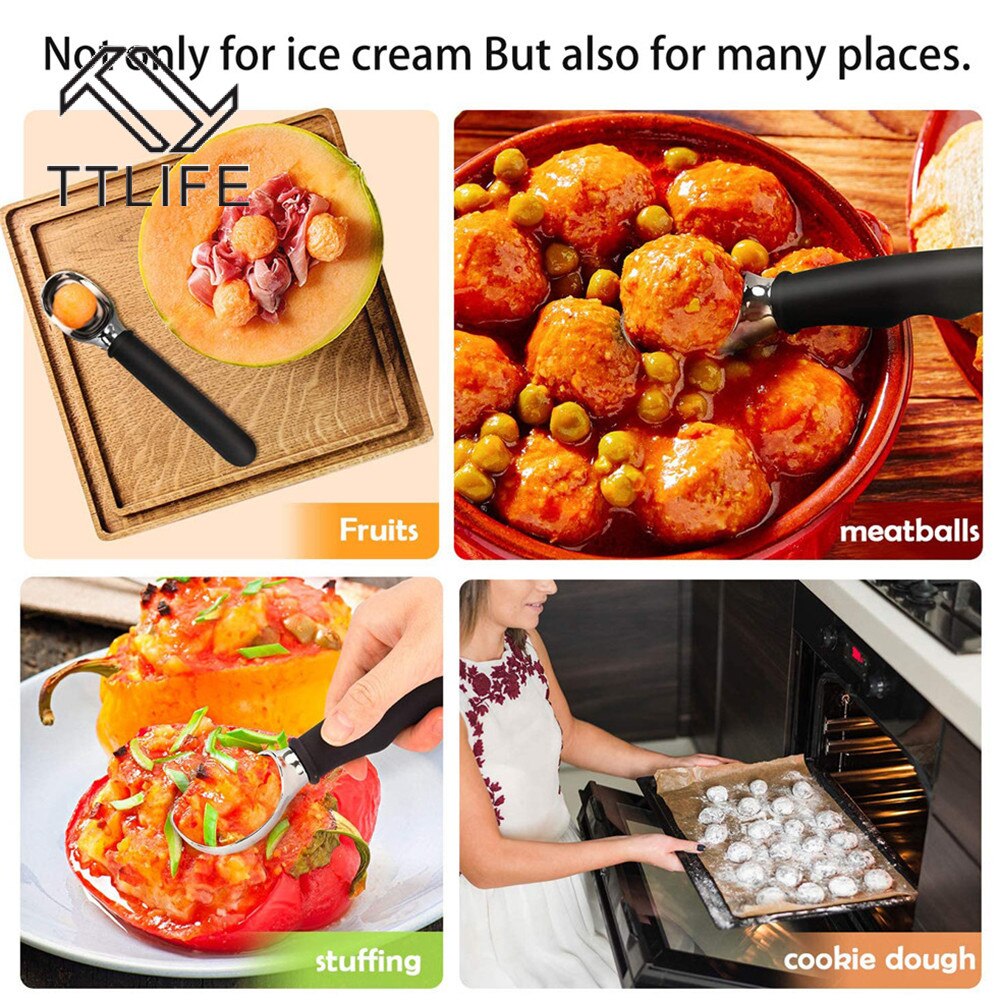 Ice Cream Scoops Stainless Steel Dual-head Fruit Watermelon Digger Scoops Non-Stick Spoon Home Kitchen Accessories
