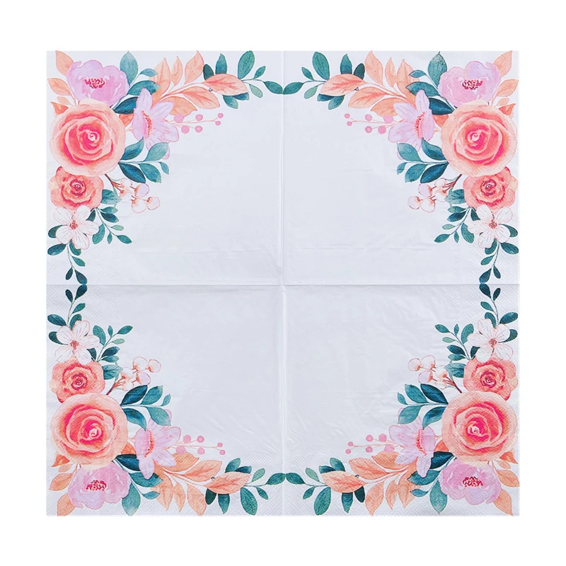 Tweelaags Gekleurde Papieren Handdoeken Bruiloft Houtpulp Papieren Tafel Wegwerp Napkinsflower Bedrukte Servetten Food Grade Café Servetten