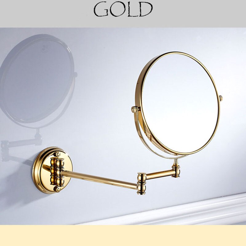 8 inch Bathroom Mirror Dual Arm Extend 2 Face Round Copper framed Make Up Mirror: Gold