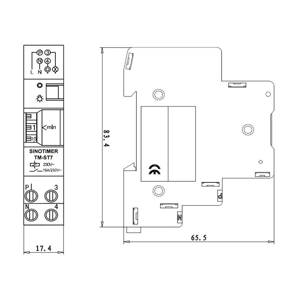 230V AC 7 Minutes Mechanical Timer 18mm Single Module Din Rail Staircase Timer Time Switch Timer Clock