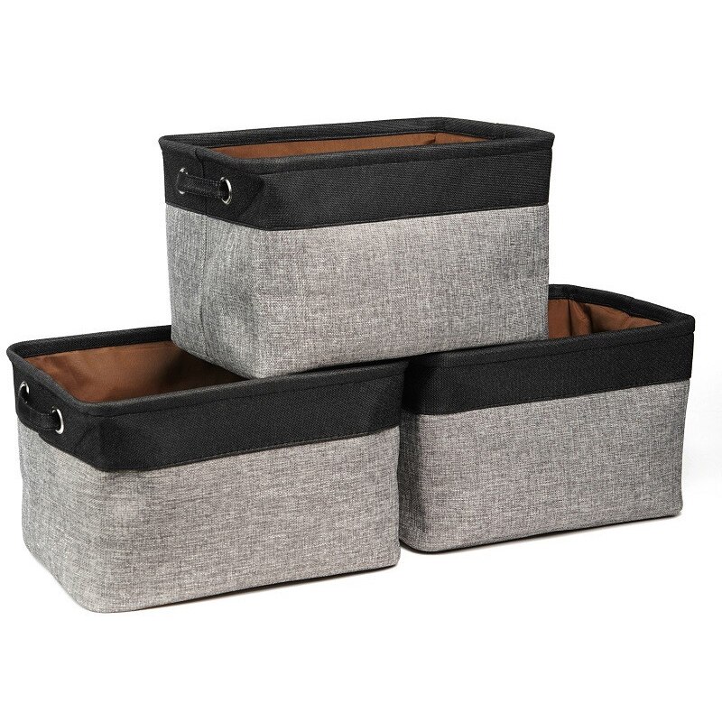 Storage Basket Bin , Large Cube Storage Box Linen Fabric Built-in Soft Lining Foldable Organizer with Handles: 3 pack B